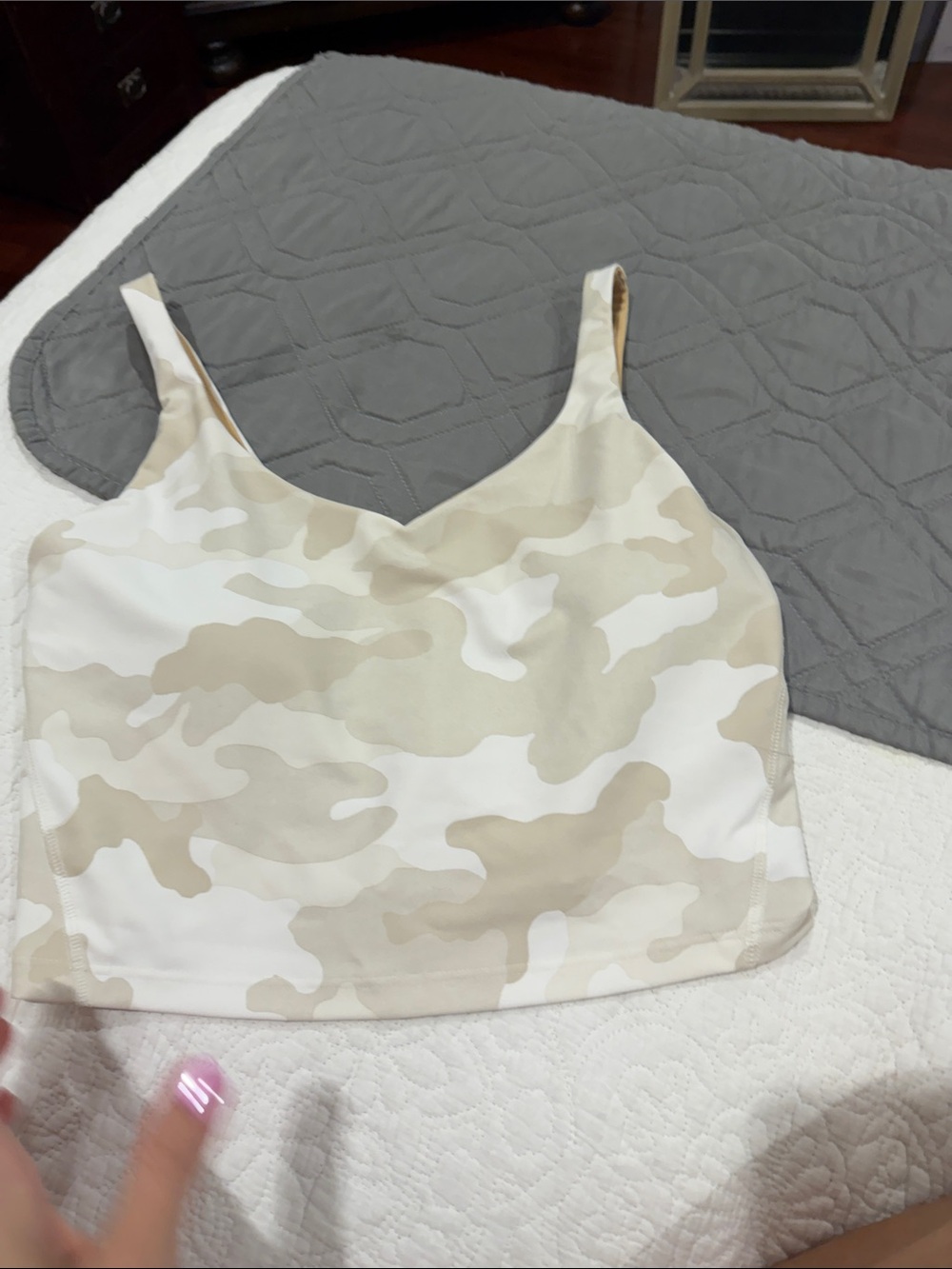 Old Navy Beige & White Camo Crop Tank Top